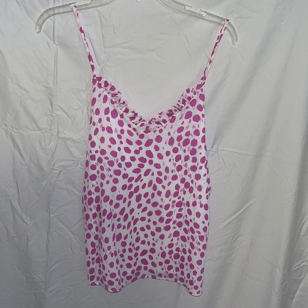 White tank with pink polka dots